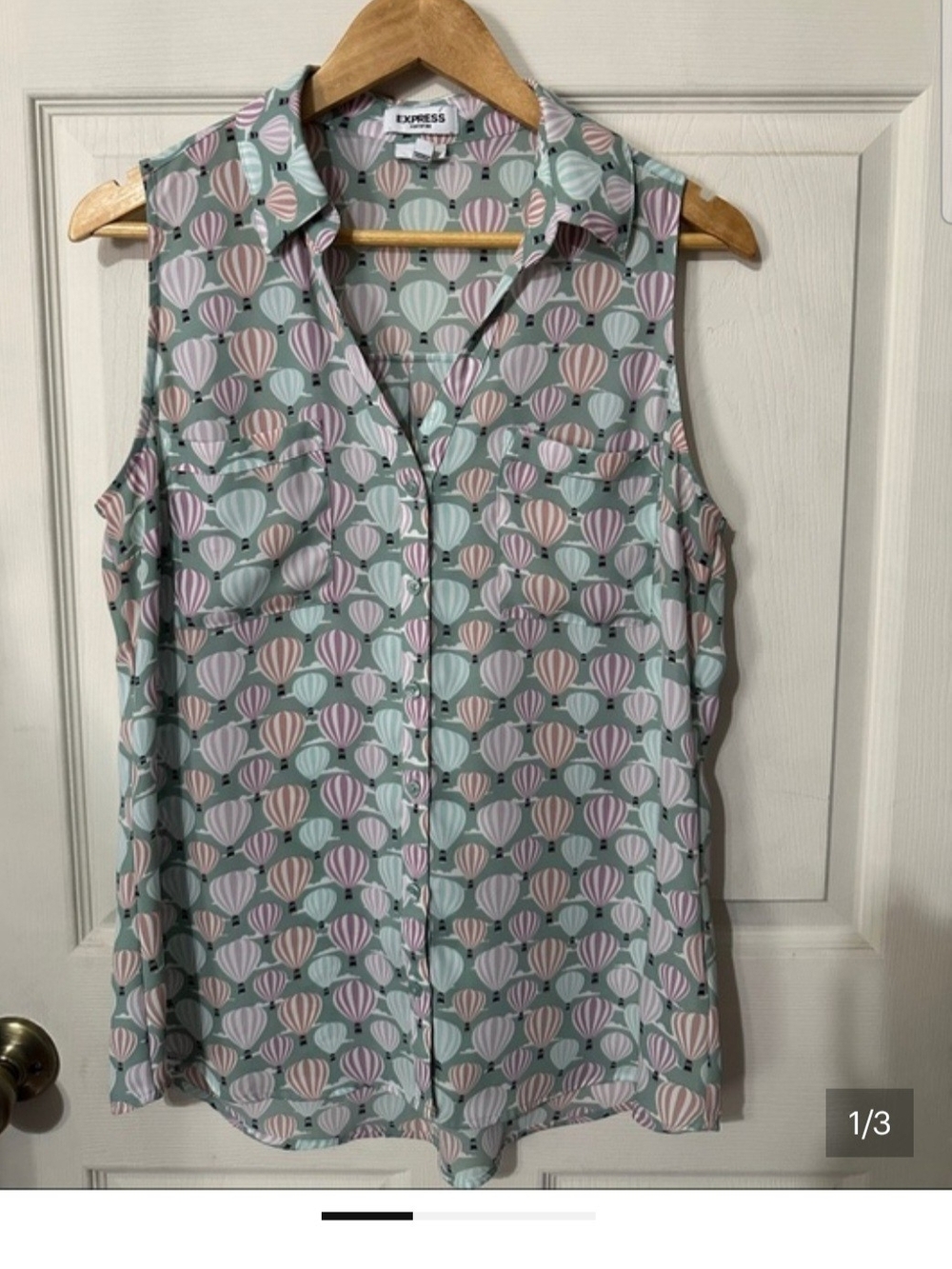 ISO  DONT BUY Express Mint Sleeveless  Blouse with Pink Hot Air Balloon Print